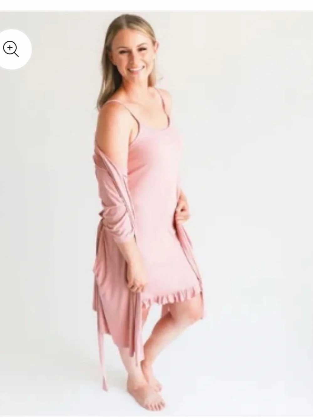Posh Peanut Dusty Rose Women's Pink Robe & Ruffle Hem Chemise Set L/XL